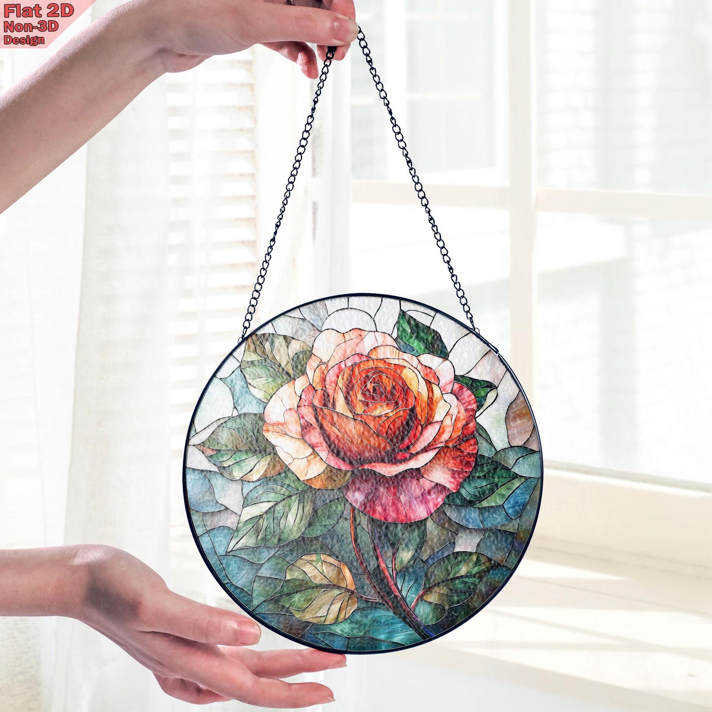 Rose Bouquet Stained Glass Suncatcher, Style Wall and Window Decoration, Special Gifts for Women, Rose Flowers Gifts, June Birthday Gift