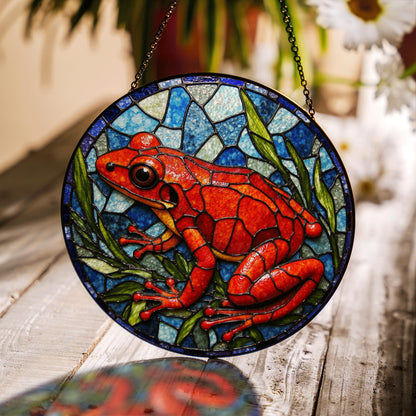 Red Frog Stained Glass Jungle Animal Suncatcher Forest Window Decor Gift for Nature Lover