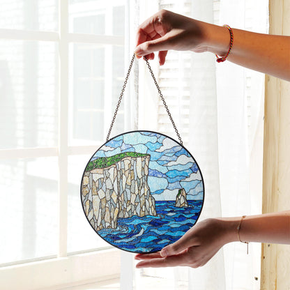 Coastal Cliff Ocean View Stained Glass Suncatcher Handmade Window Art Gift for Nature Lover