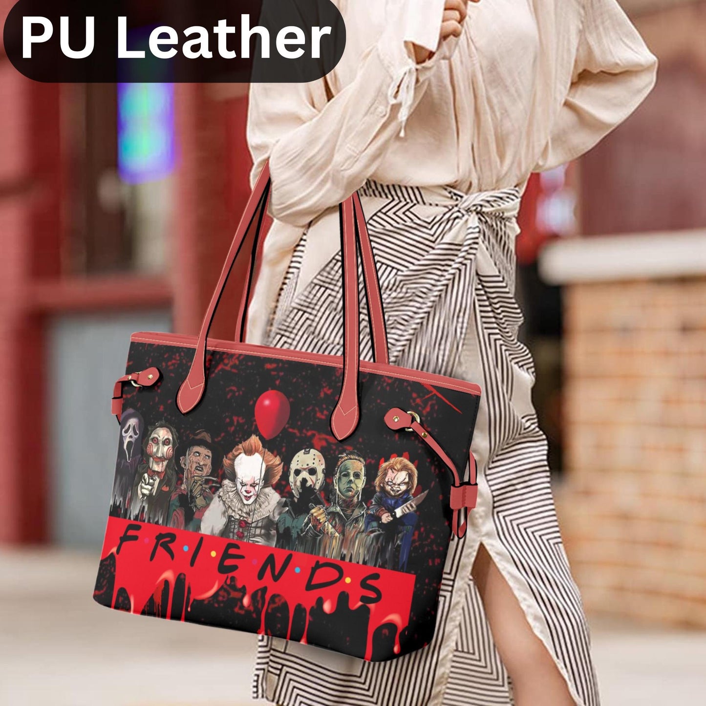 Psycho Friends Red Shoulder Bag, Top handle Tote Bag Purse, Horror Purse,Canvas Handbag, Vegan Leather Tote Bag. Birthday Gift