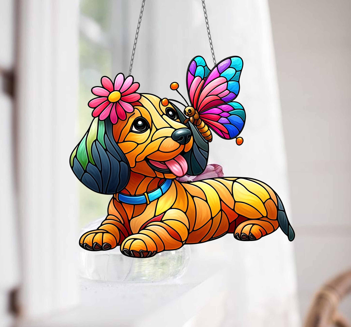 Mother's day gift set 2025, Dachshund and Butterfly ACRYLIC Window Hanging, Dachshund Lover Decor, Dachshund Mom Gift,Gift For Dachshund Mom