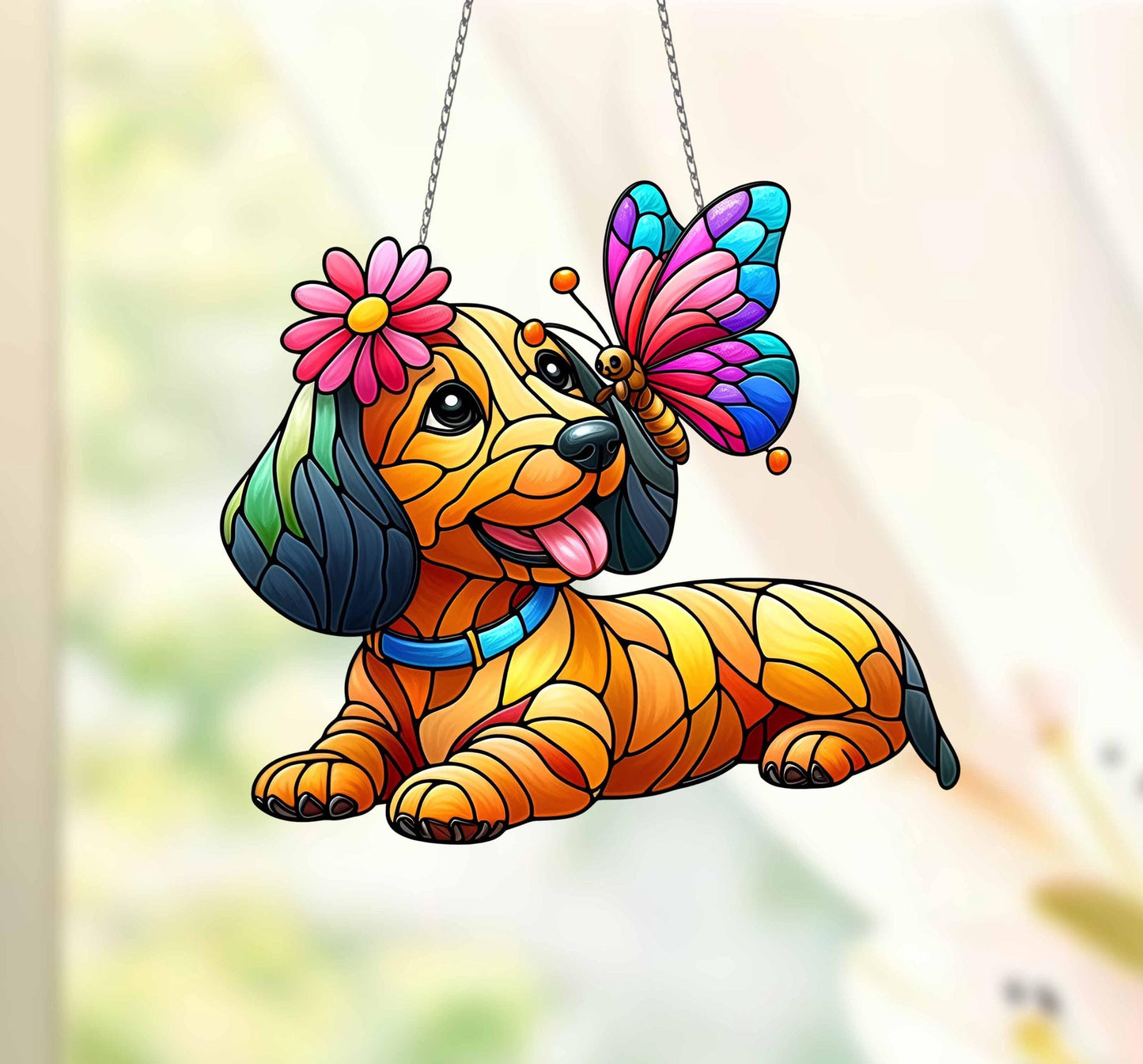 Mother's day gift set 2025, Dachshund and Butterfly ACRYLIC Window Hanging, Dachshund Lover Decor, Dachshund Mom Gift,Gift For Dachshund Mom