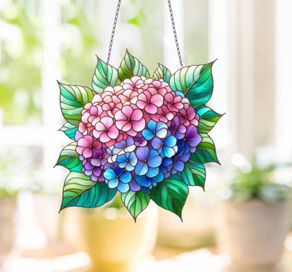 Purple Blue Flower Suncatcher Hydrangea. Acrylic Hydrangea Home Decor Panel Pendant Garden Window Wall Hangings. Mothers day gift, Mom gift