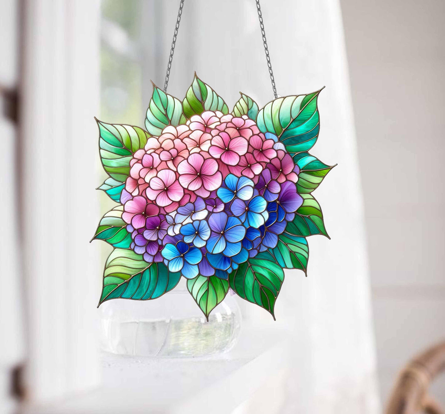 Purple Blue Flower Suncatcher Hydrangea. Acrylic Hydrangea Home Decor Panel Pendant Garden Window Wall Hangings. Mothers day gift, Mom gift