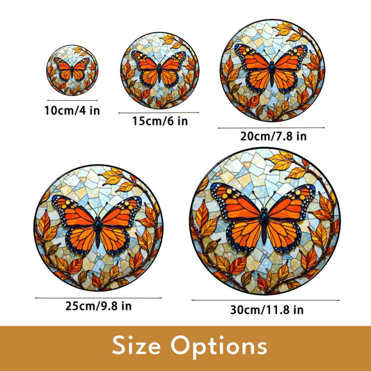 Stained glass monarch butterfly round suncatcher window decor gift for nature lover
