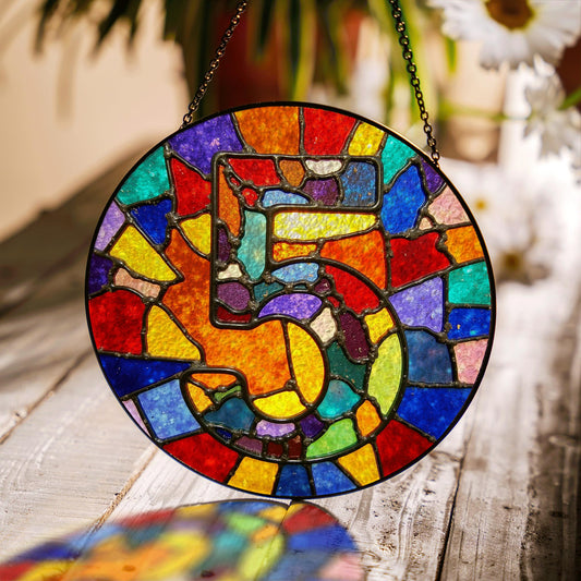 Vibrant stained glass number 5 panel window decor colorful suncatcher art gift for fifth birthday or anniversary