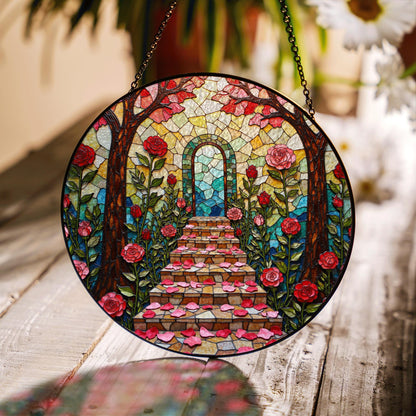 rose path stained glass enchanted garden suncatcher gift for mom