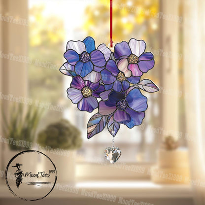 Floral Window Hanging with Crystal, Acrylic Floral Decor, Light Reflecting Home Accent, Gift for Her, Spring Flower Window Art