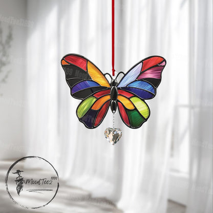 Butterfly Window Hanging with Crystal, Vibrant Acrylic Butterfly Decor, Light Reflecting Home Accent, Gift for Her, Butterfly Window Art