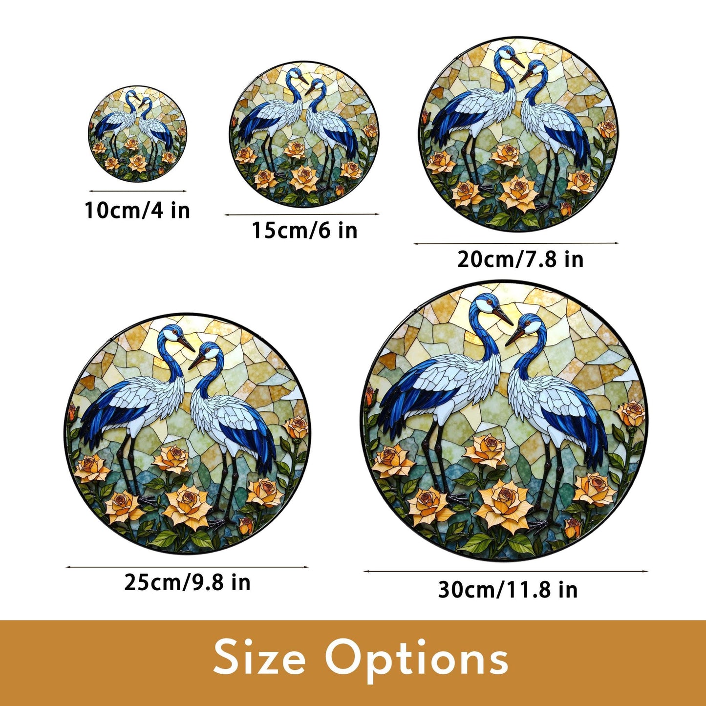 Blue cranes floral suncatcher stained glass window decor perfect gift for bird lovers