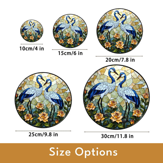 Blue cranes floral suncatcher stained glass window decor perfect gift for bird lovers