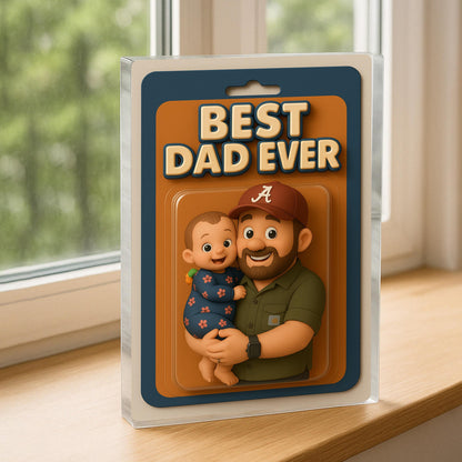 Personalized Father's Day Gift For Dad, Custom Photo Dad And Kids Action Figure Acrylic Block, Best Dad Ever Block Plaque, Gift For Father