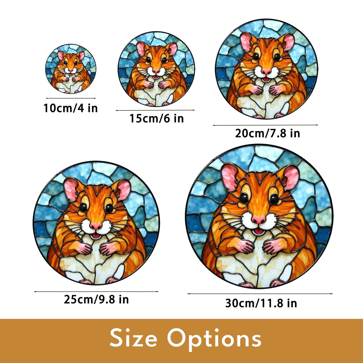 Chubby hamster art stained glass round window suncatcher animal decor gift for kids or pet lovers