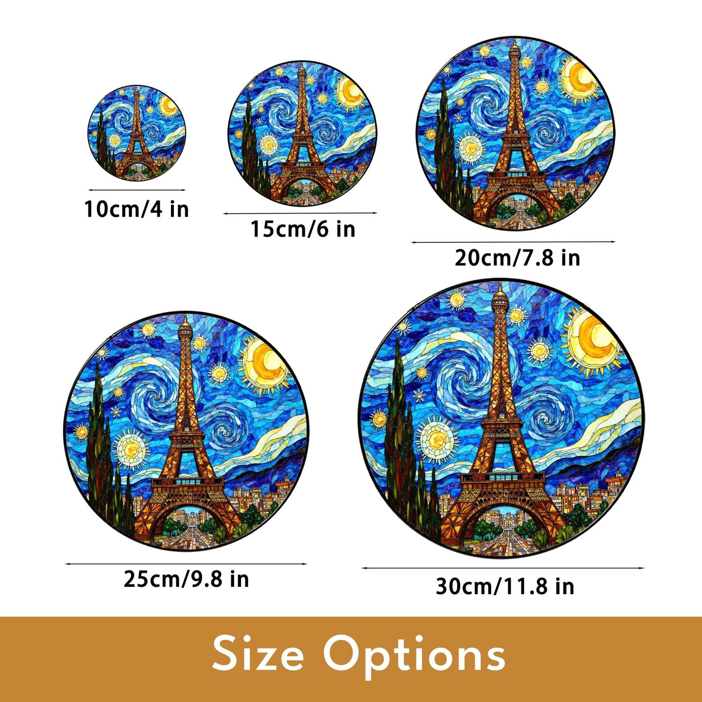 Eiffel Tower Starry Night Style Round Stained Glass Suncatcher Gift for Paris Lover