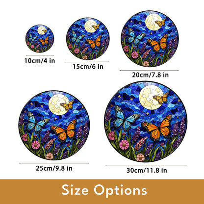 Moon butterflies wildflower stained glass suncatcher night sky decor gift for garden lovers