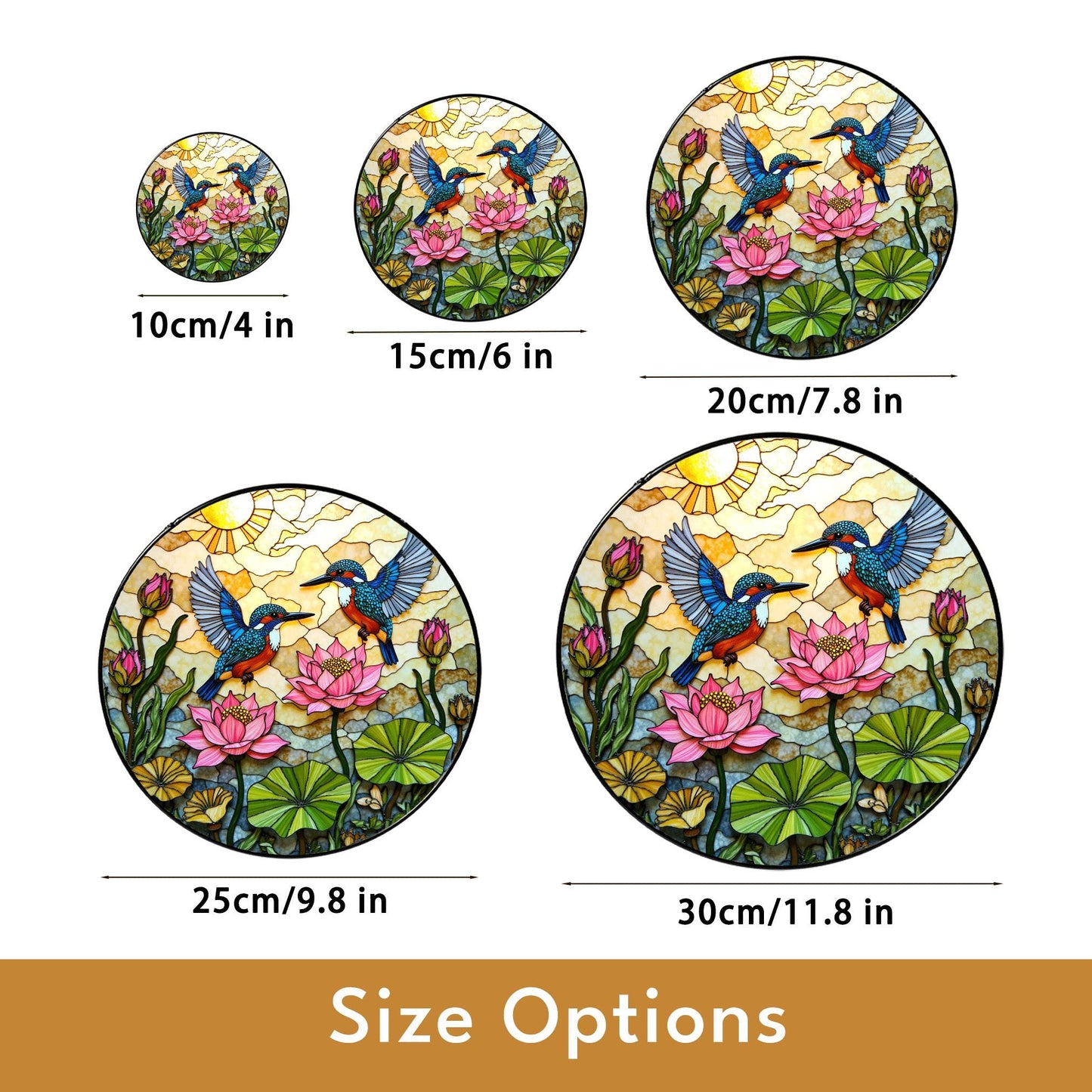Kingfisher Lotus Pond Suncatcher Stained Glass Window Hanging Gift for Bird Lovers