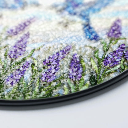 Blue birds with lavender stained glass suncatcher round window decor gift for mom