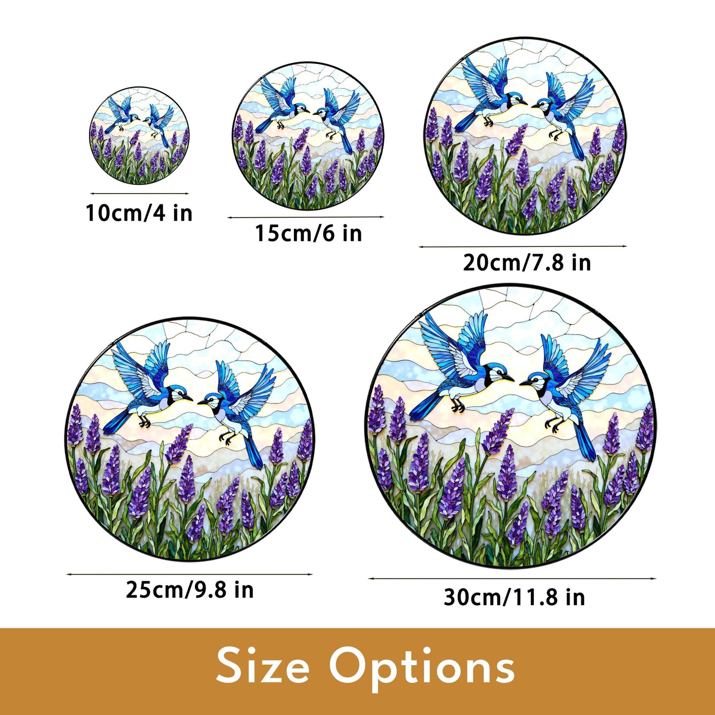 Blue birds with lavender stained glass suncatcher round window decor gift for mom