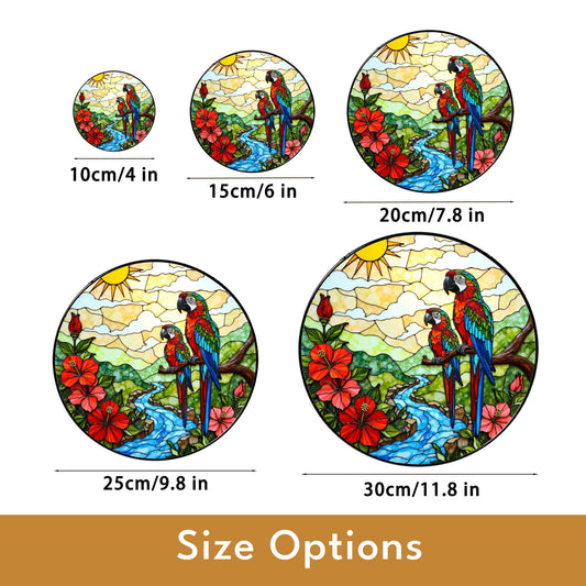 Colorful Parrots River Scene Stained Glass Style Suncatcher Window Hanging Gift for Mom
