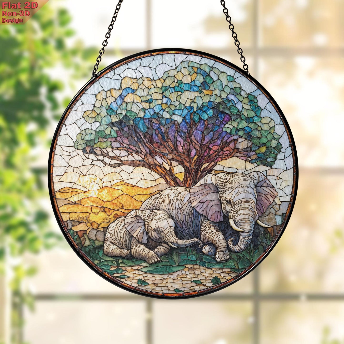 Elephant Stained Glass Suncatcher, Mother and Baby Elephant Art, Nature Inspired Home Decor,Wildlife Accent,Gift for Women,Mother's day gift