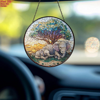 Elephant Stained Glass Suncatcher, Mother and Baby Elephant Art, Nature Inspired Home Decor,Wildlife Accent,Gift for Women,Mother's day gift