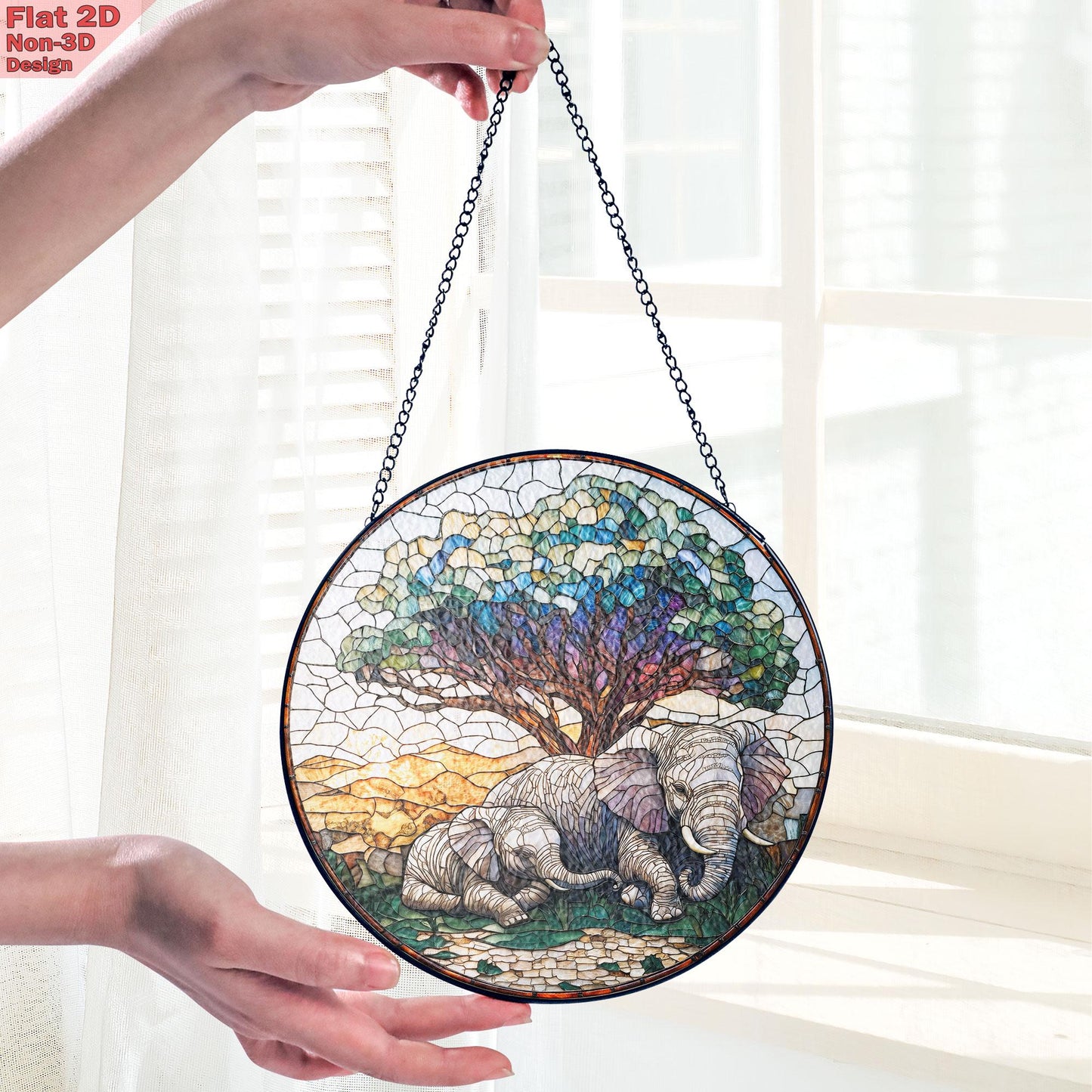 Elephant Stained Glass Suncatcher, Mother and Baby Elephant Art, Nature Inspired Home Decor,Wildlife Accent,Gift for Women,Mother's day gift