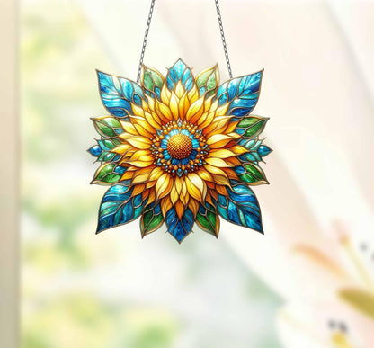 Yellow flowers Window Hanging, Sunflower Acrylic Window Hanging Art Decoration, Monstera plant Ornament, Gift for her, Mother's day