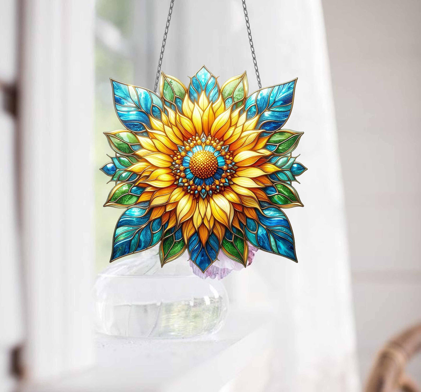 Yellow flowers Window Hanging, Sunflower Acrylic Window Hanging Art Decoration, Monstera plant Ornament, Gift for her, Mother's day