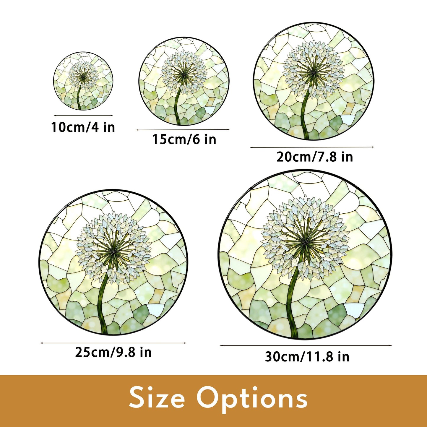 Dandelion bloom stained glass suncatcher round window charm gift for nature lover