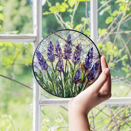Lavender field bloom round stained glass suncatcher floral window decor gift for garden lover