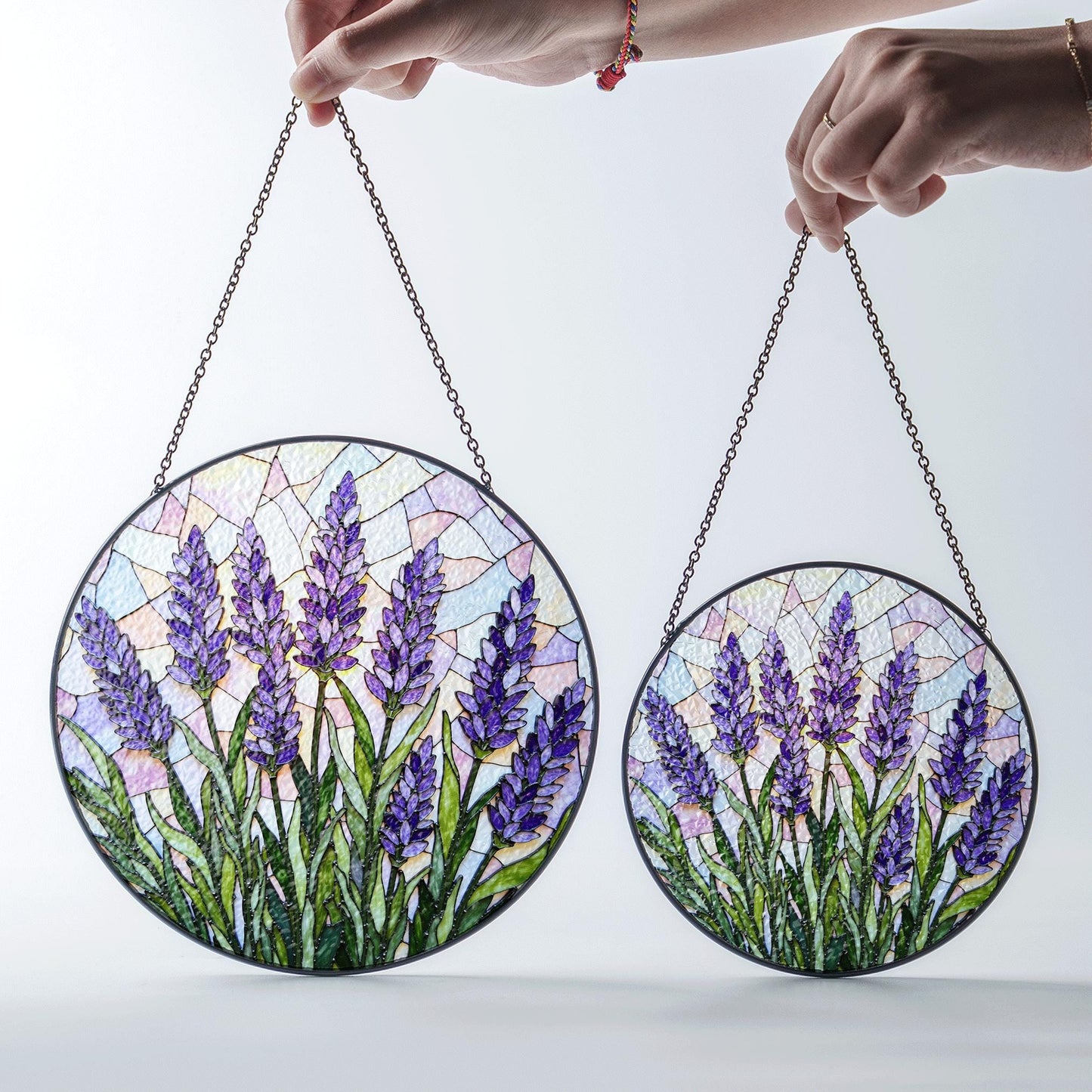 Lavender field bloom round stained glass suncatcher floral window decor gift for garden lover