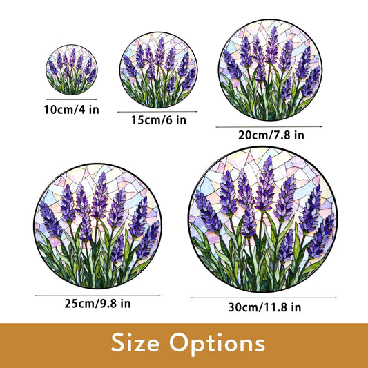 Lavender field bloom round stained glass suncatcher floral window decor gift for garden lover