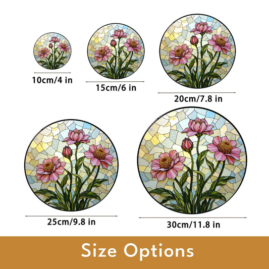 Pink floral stained glass round suncatcher window decor for mom gift