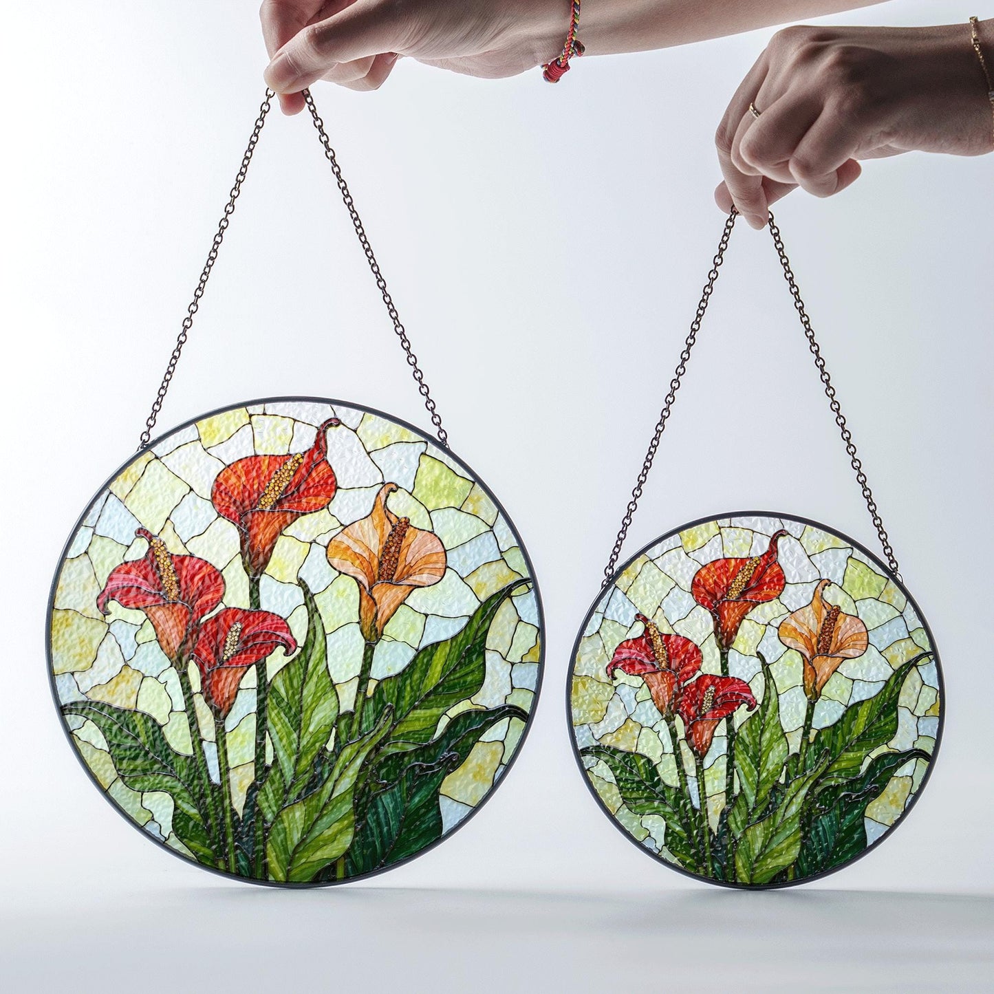 Calla Lily Bloom Round Stained Glass Suncatcher Sunlight Window Art Gift for Garden Lover