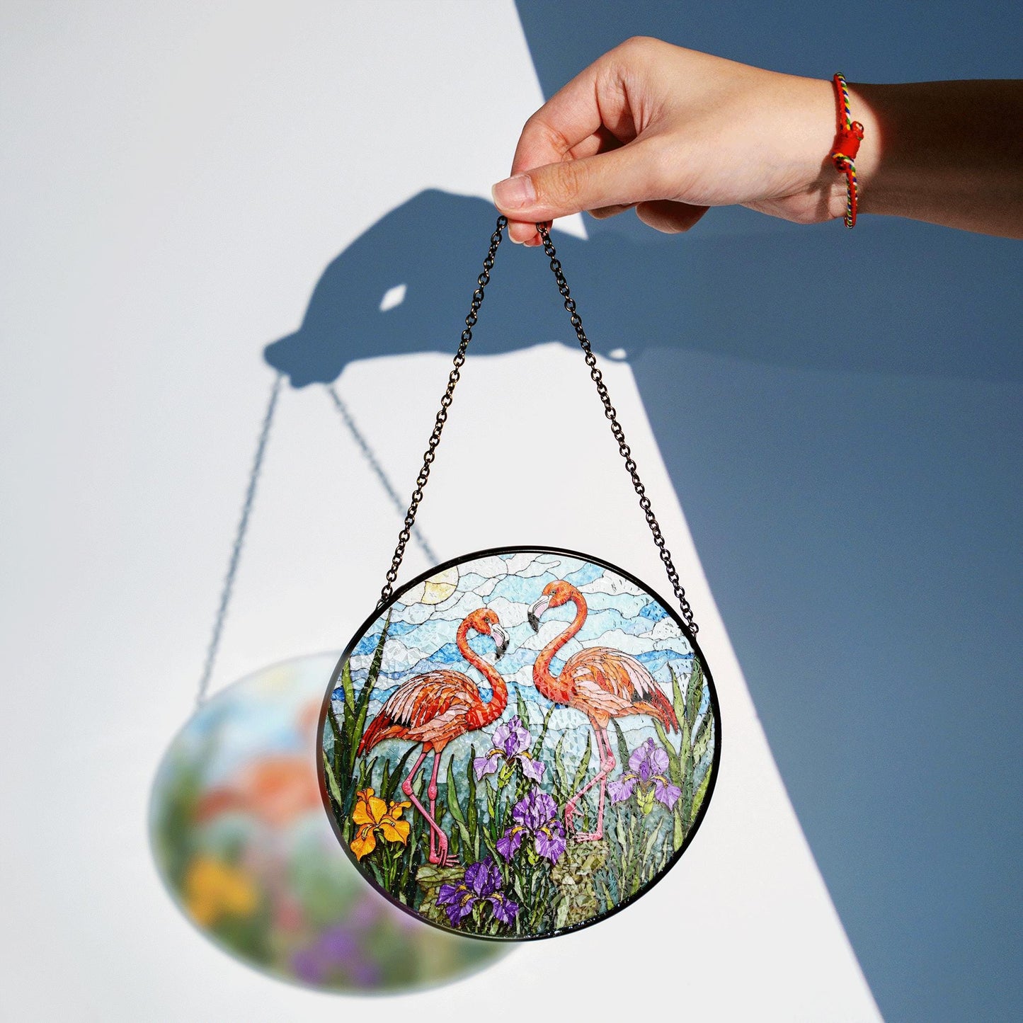 Flamingo Garden Scene Stained Glass Window Hanging Sun Catcher Gift for Bird Lovers