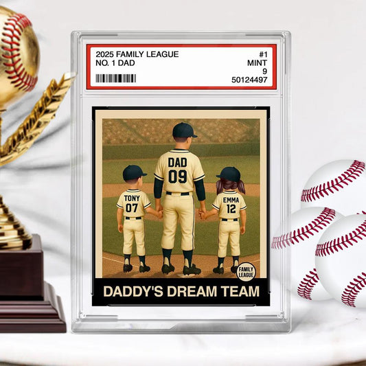 Baseball No. 1 Dad Man & Kids Trading Card Style Custom Figure Personalized Acrylic Block Plaque, Fathers Day Gifts for Husband, Dad, Papa