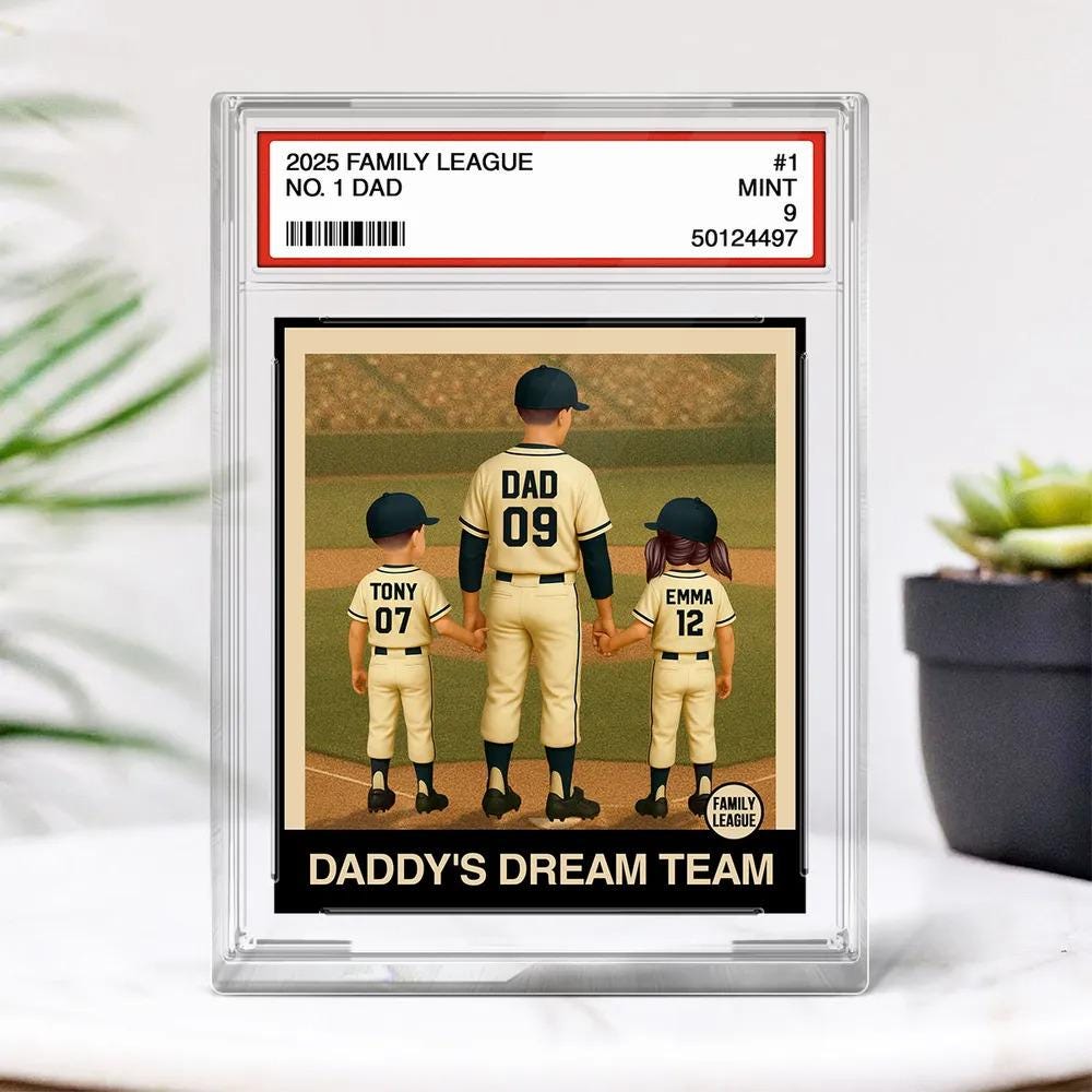 Baseball No. 1 Dad Man & Kids Trading Card Style Custom Figure Personalized Acrylic Block Plaque, Fathers Day Gifts for Husband, Dad, Papa