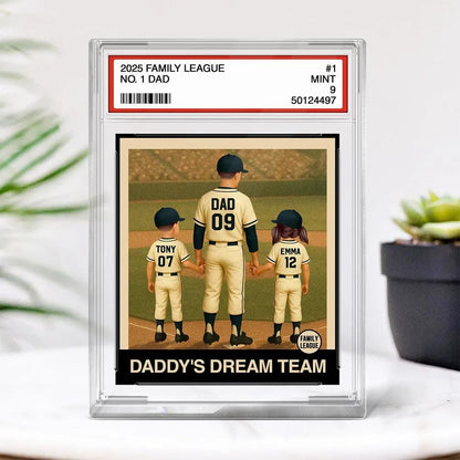 Baseball No. 1 Dad Man & Kids Trading Card Style Custom Figure Personalized Acrylic Block Plaque, Fathers Day Gifts for Husband, Dad, Papa