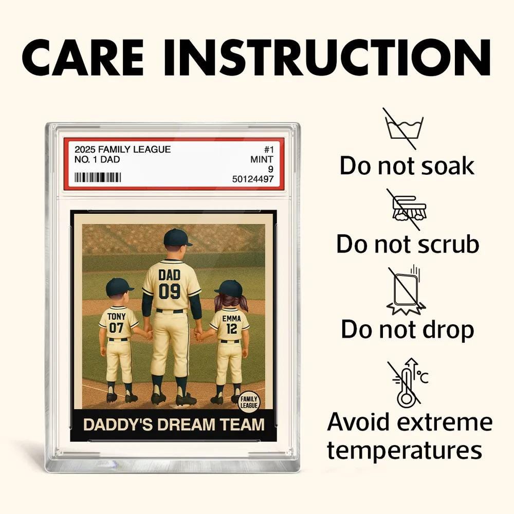 Baseball No. 1 Dad Man & Kids Trading Card Style Custom Figure Personalized Acrylic Block Plaque, Fathers Day Gifts for Husband, Dad, Papa