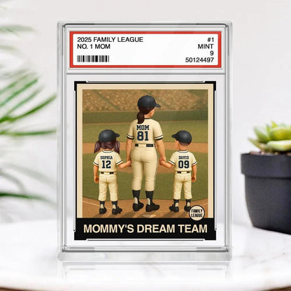 Custom Baseball No. 1 Mom & Kids Trading Card Style Custom Figure Personalized Acrylic Block Plaque, Mother's Day Gift for Mother and Family