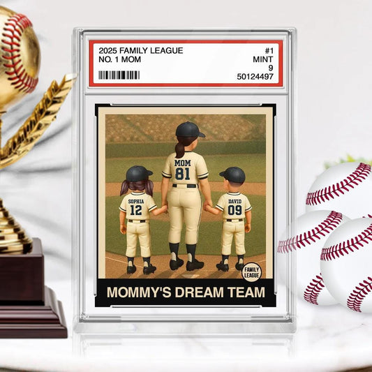 Custom Baseball No. 1 Mom & Kids Trading Card Style Custom Figure Personalized Acrylic Block Plaque, Mother's Day Gift for Mother and Family
