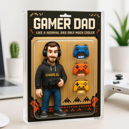 Custom Gamer Dad Action Figure, Personalized Acrylic Block Plaque, Cool Father's Day Gift for Gamer Husband or Dad