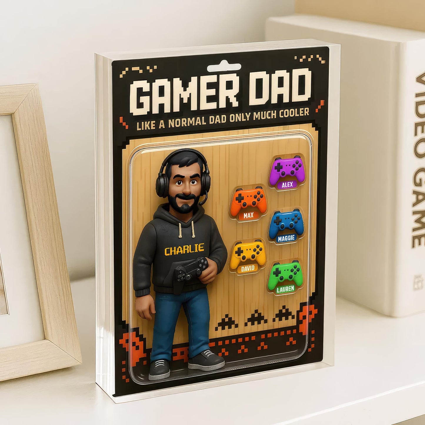 Custom Gamer Dad Action Figure, Personalized Acrylic Block Plaque, Cool Father's Day Gift for Gamer Husband or Dad