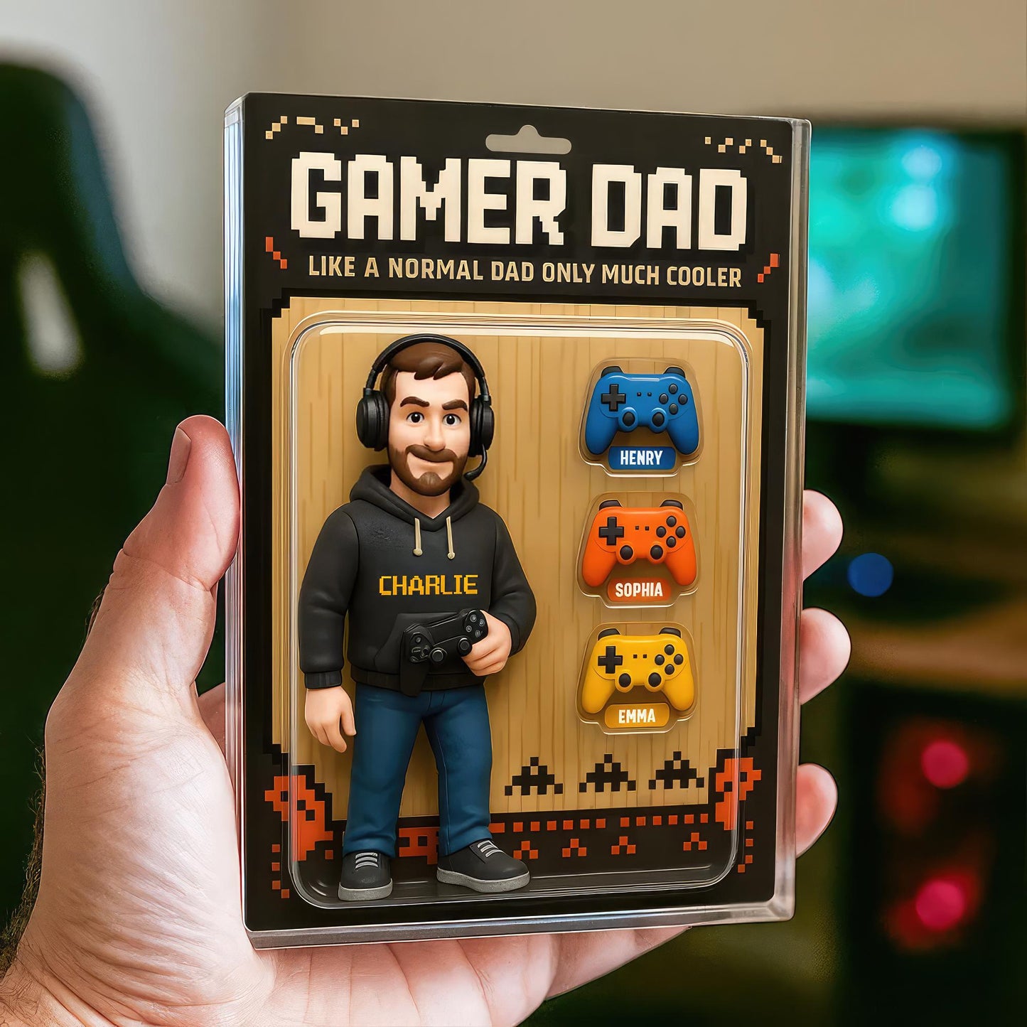 Custom Gamer Dad Action Figure, Personalized Acrylic Block Plaque, Cool Father's Day Gift for Gamer Husband or Dad