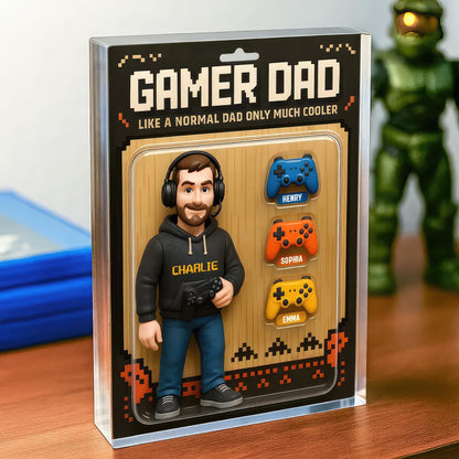 Custom Gamer Dad Action Figure, Personalized Acrylic Block Plaque, Cool Father's Day Gift for Gamer Husband or Dad