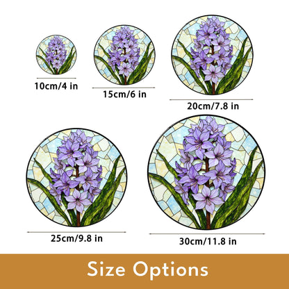Purple hyacinth floral glass panel spring sunlight suncatcher unique decor gift for mom