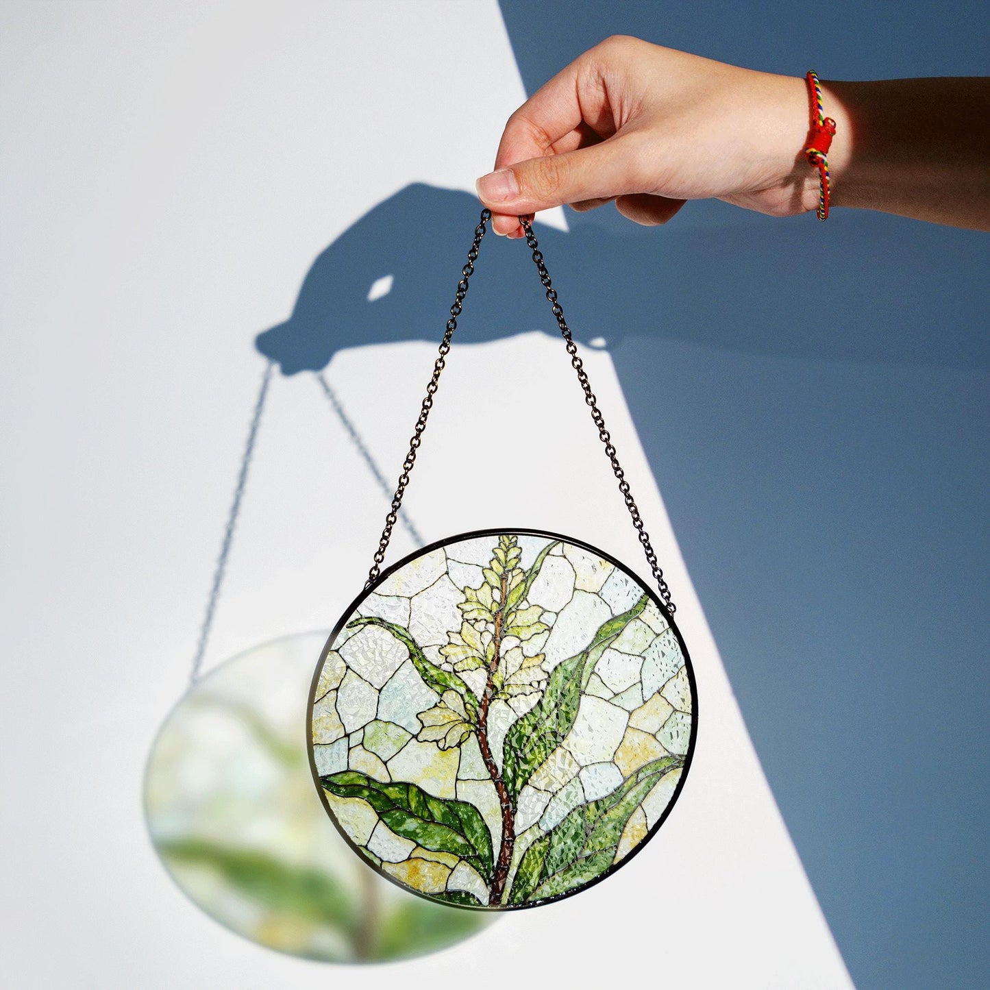 Stained glass lemongrass botanical panel garden suncatcher for plant lover gift