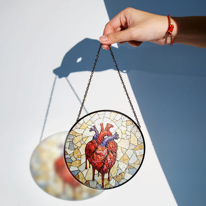 anatomical heart stained glass sun catcher handmade window decor gift for medical student