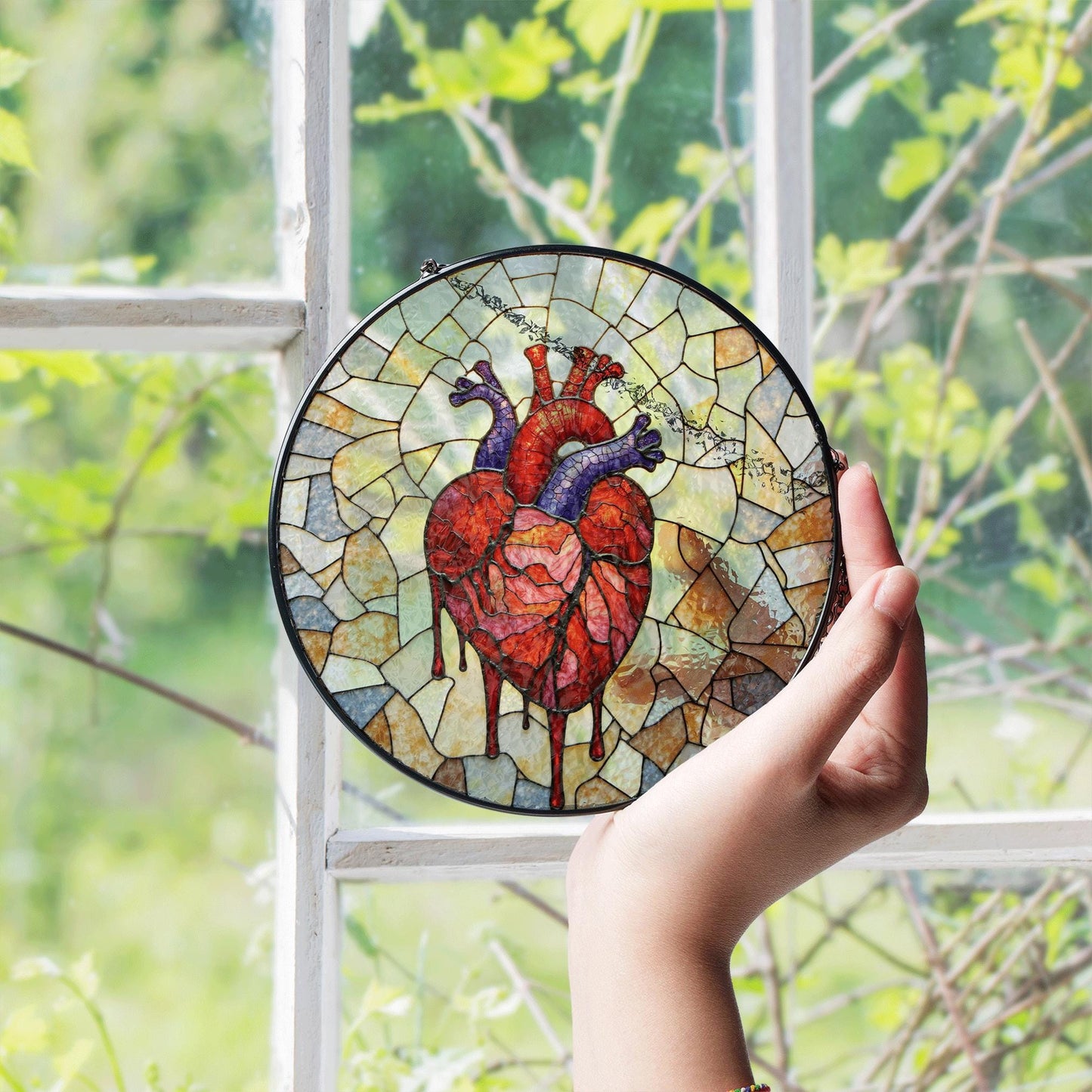 anatomical heart stained glass sun catcher handmade window decor gift for medical student