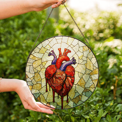 anatomical heart stained glass sun catcher handmade window decor gift for medical student